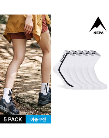 네파 여성 옆라인 로고 쿠션 중목양말 5P_WH