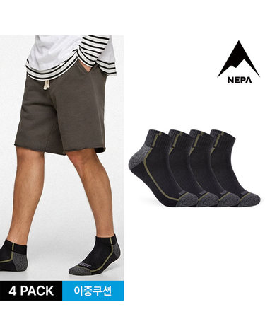 네파 남성 버티컬라인 로고 통파일 발목양말 4P_BK