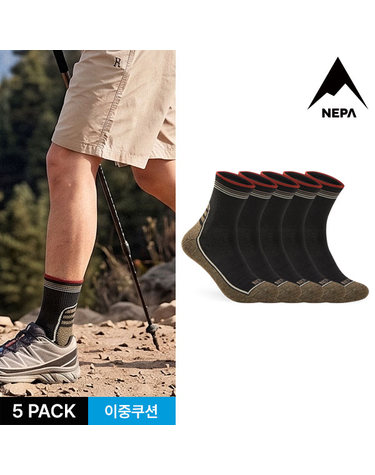 네파 남성 듀얼 쿠션 중목양말 5P_BK