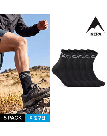 네파 남성 스탠다드 아웃도어 쿠션 중목양말 5P_BK