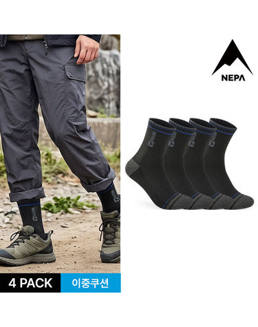 네파 남성 컬러라인 포인트 쿠션 중목양말 4P_BK