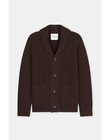 클로즈드 숄 카라 피셔맨 립 울 카디건 C86422-98U-22-765 ESPRESSO BROWN