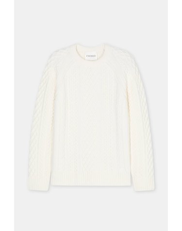 클로즈드 울 케이블 라운드넥 레귤러핏 니트 스웨터 C86011-98U-22-285 WHIPPED CREAM