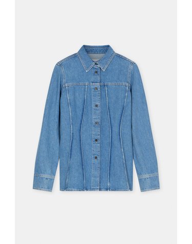 클로즈드 커브드 심 슬림핏 긴팔 데님 셔츠 C94445-18S-3H-MBL MID BLUE