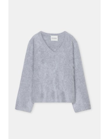 클로즈드 브러시드 캐시미어 V넥 니트 스웨터 C96554-99R-55-127 LIGHT GREY MELANGE
