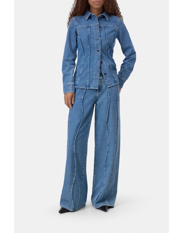 클로즈드 클로즈드 커브드 심 슬림핏 긴팔 데님 셔츠 C94445-18S-3H-MBL MID BLUE 블루 착용컷