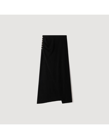 산드로 셔링 니트 슬릿 롱 스커트 SFPJU01818_20 SCHWARZ