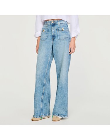 산드로 워시드 와이드 패치포켓 청바지 SFPJE00732_4785 JEANSBLAU