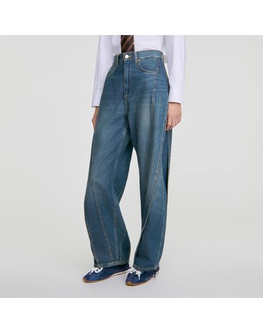 산드로 와이드 워시드 스티치 코튼 청바지 SFPJE00907_4785 JEANSBLAU