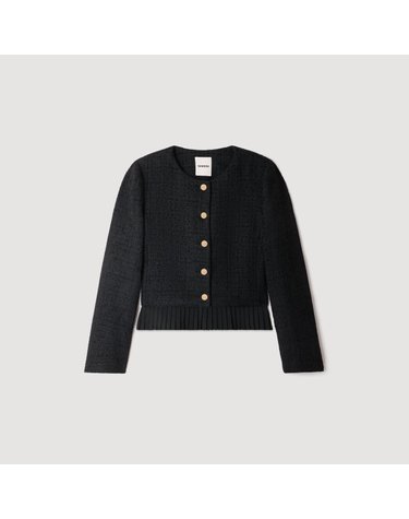 산드로 2in1 라운드넥 트위드 자켓 SFPVE01376_20 SCHWARZ