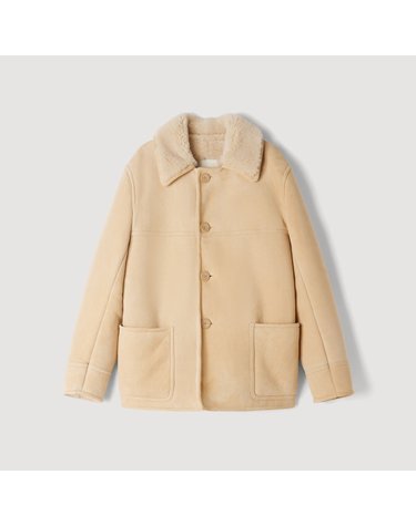 산드로 램스킨 시어링 버튼 자켓 SHPBL01405_16 BEIGE