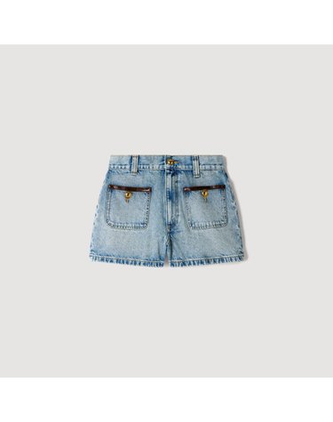 산드로 레더 디테일 데님 반바지 SFPSH00676_4785 JEANSBLAU