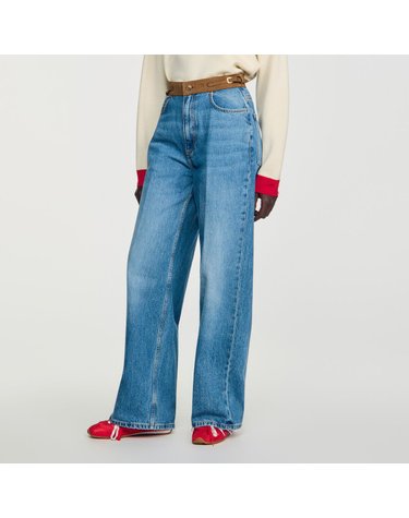 산드로 스트레이트 레더 벨트 청바지 SFPJE00863_4785 JEANSBLAU