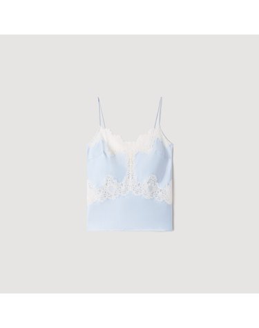 산드로 레이스 새틴 란제리 캐미솔 탑 SFPTO00985_D323 BLEU / ECRU