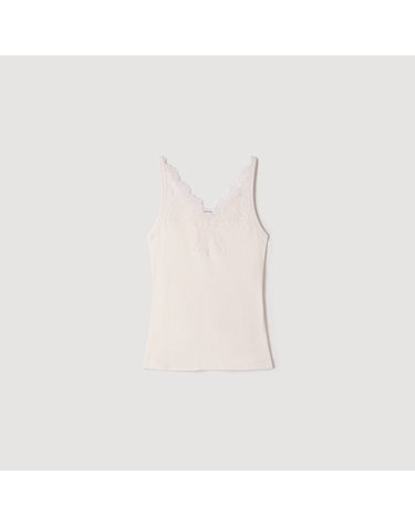 산드로 슬림핏 레이스 V넥 니트 탱크탑 SFPTS01837_11 ECRU