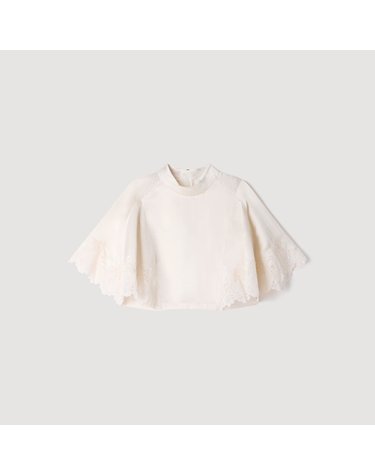 산드로 레이스 하이넥 새틴 케이프 탑 SFPTO00967_11 ECRU