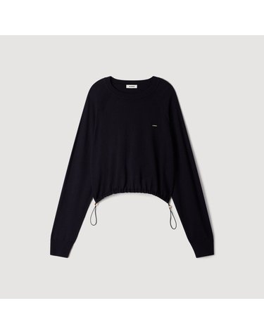 산드로 울 혼방 로고 라글란 니트 스웨터 SFPPU02879_44 MARINE