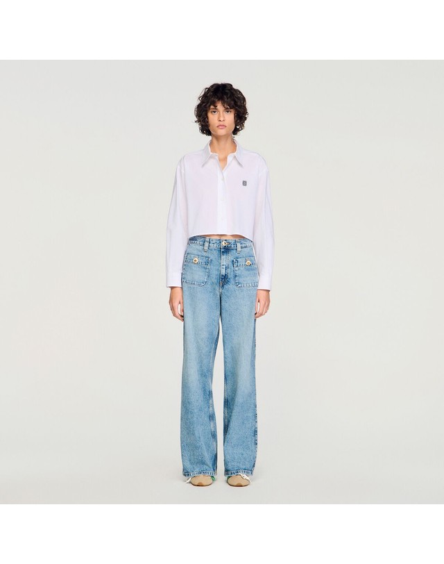 산드로 산드로 워시드 와이드 패치포켓 청바지 SFPJE00732_4785 JEANSBLAU 블루 착용컷