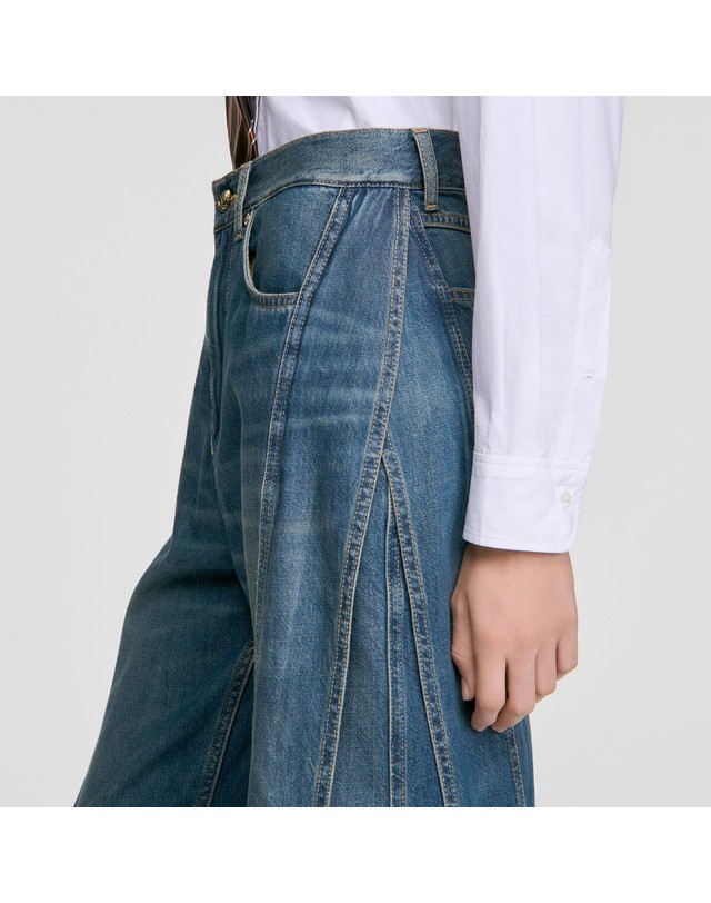 산드로 산드로 와이드 워시드 스티치 코튼 청바지 SFPJE00907_4785 JEANSBLAU 네이비 착용컷