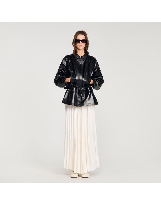 산드로 산드로 루즈핏 램스킨 레더 자켓 SFPBL01286_20 SCHWARZ 블랙 착용컷