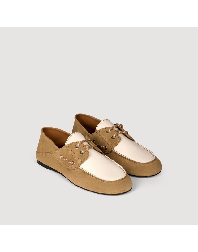 산드로 산드로 스웨이드 레더 보트 슈즈 SFACH01409_16 BEIGE 베이지 착용컷