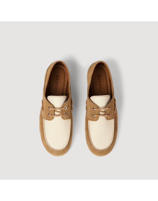산드로 산드로 스웨이드 레더 보트 슈즈 SFACH01409_16 BEIGE 베이지 착용컷
