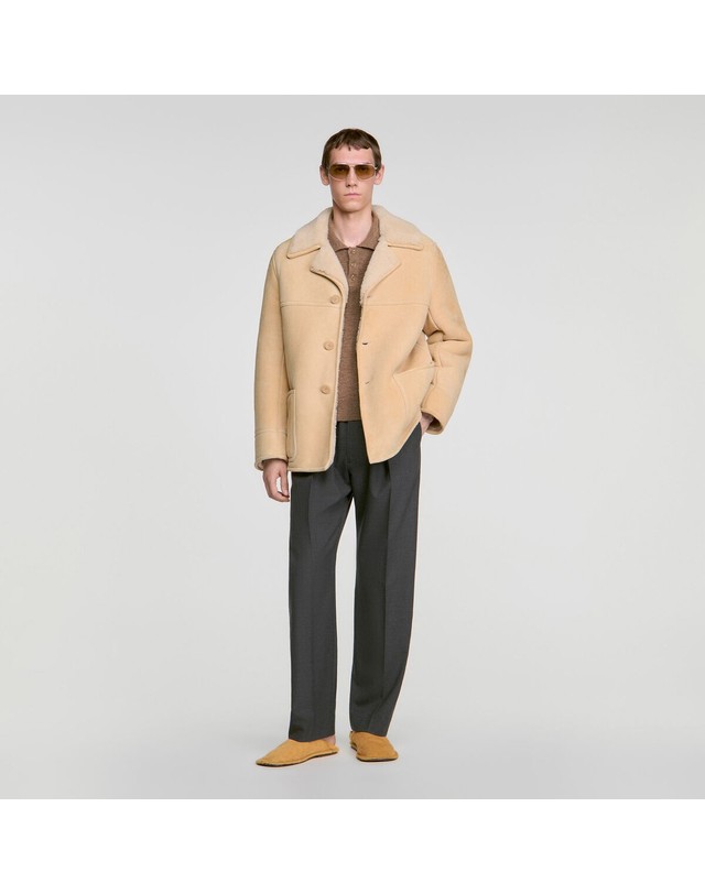 산드로 산드로 램스킨 시어링 버튼 자켓 SHPBL01405_16 BEIGE 베이지 착용컷