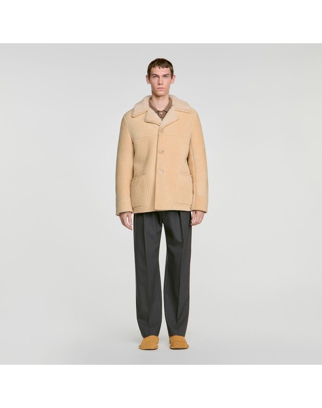 산드로 산드로 램스킨 시어링 버튼 자켓 SHPBL01405_16 BEIGE 베이지 착용컷