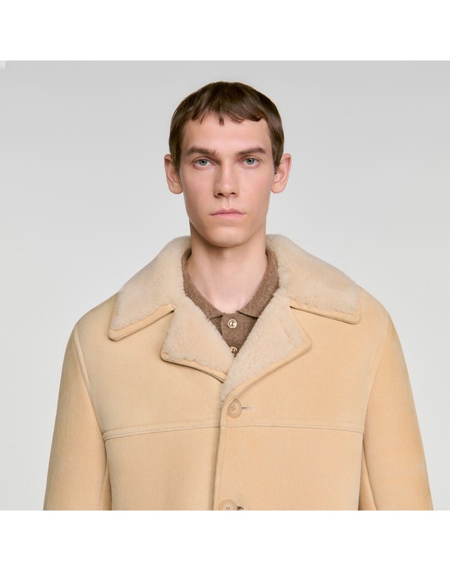 산드로 산드로 램스킨 시어링 버튼 자켓 SHPBL01405_16 BEIGE 베이지 착용컷