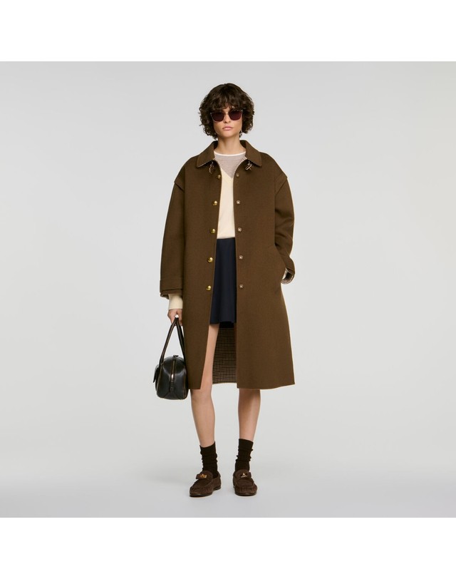 산드로 산드로 더블페이스 울 롱 코트 SFPOU00861_84 KHAKI 초콜릿 착용컷