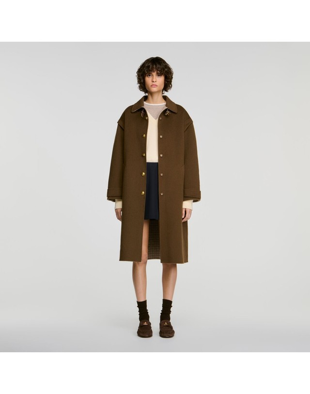 산드로 산드로 더블페이스 울 롱 코트 SFPOU00861_84 KHAKI 초콜릿 착용컷