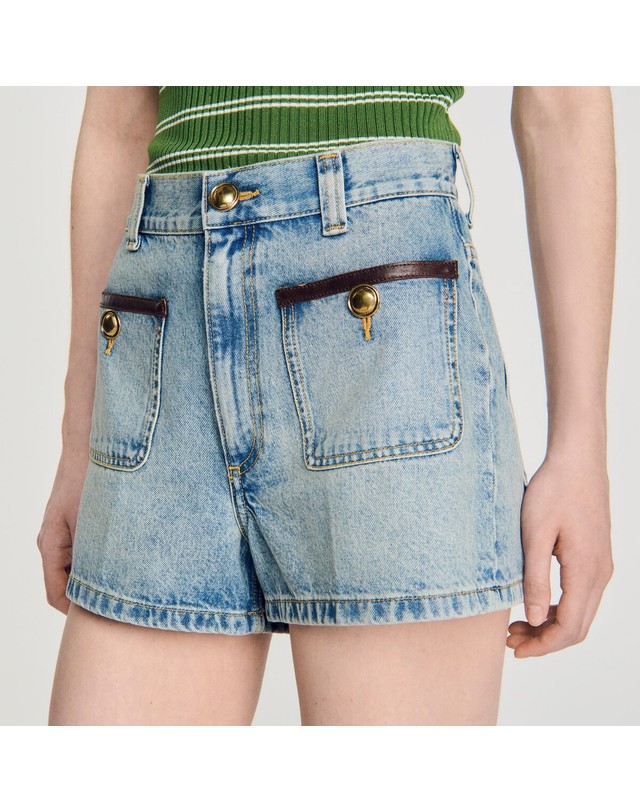 산드로 산드로 레더 디테일 데님 반바지 SFPSH00676_4785 JEANSBLAU 블루 착용컷