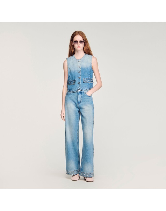 산드로 산드로 스트레이트 스터드 워시드 청바지 SFPJE00783_4785 JEANSBLAU 블루 착용컷