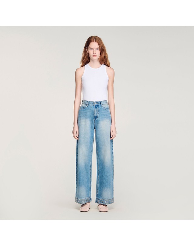 산드로 산드로 스트레이트 스터드 워시드 청바지 SFPJE00783_4785 JEANSBLAU 블루 착용컷