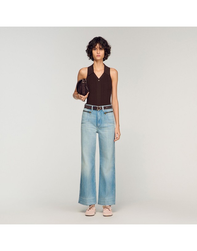 산드로 산드로 워시드 스트레이트핏 청바지 SFPJE00790_4785 JEANSBLAU 블루 착용컷