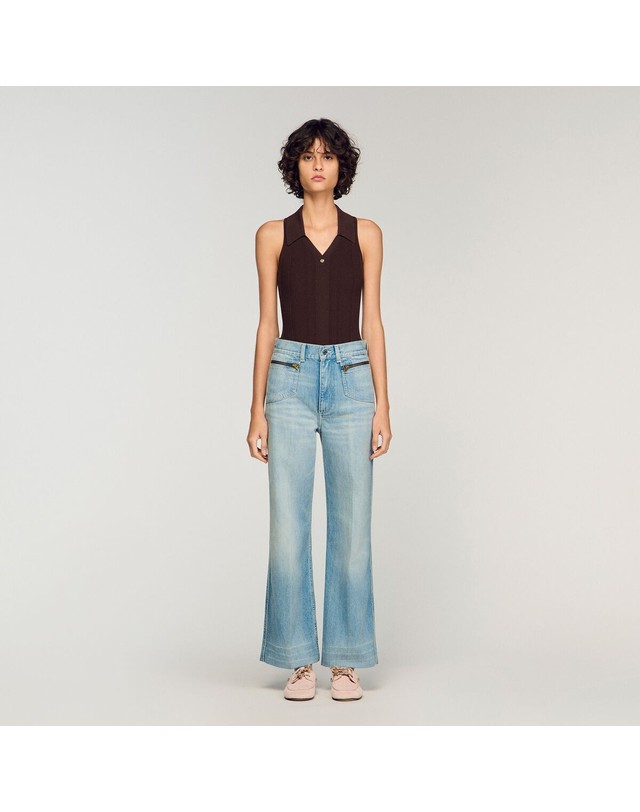 산드로 산드로 워시드 스트레이트핏 청바지 SFPJE00790_4785 JEANSBLAU 블루 착용컷