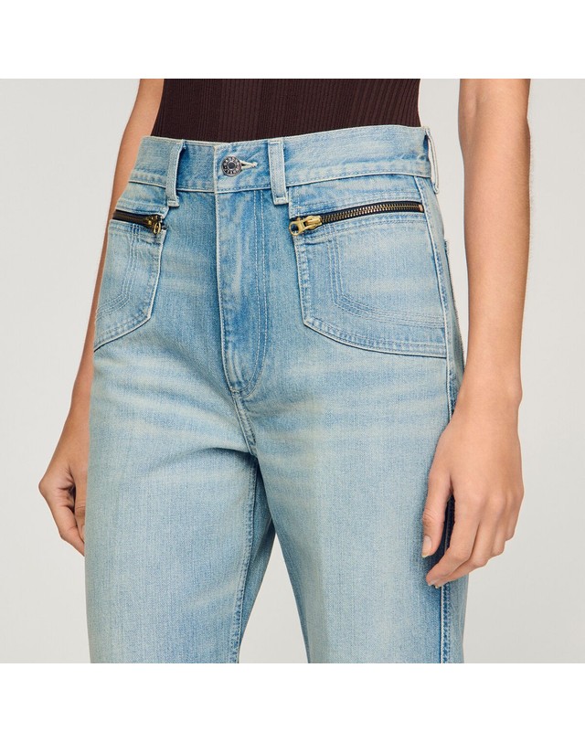 산드로 산드로 워시드 스트레이트핏 청바지 SFPJE00790_4785 JEANSBLAU 블루 착용컷