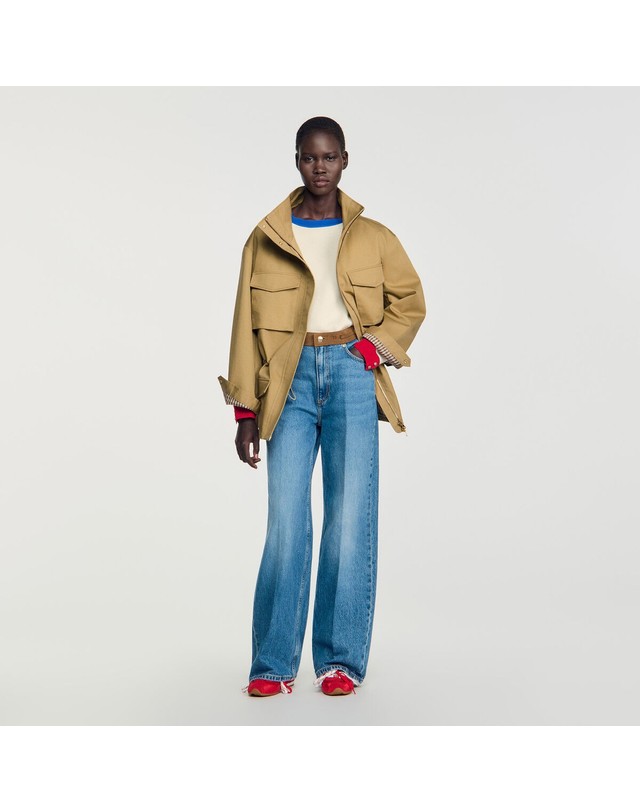 산드로 산드로 스트레이트 레더 벨트 청바지 SFPJE00863_4785 JEANSBLAU 블루 착용컷