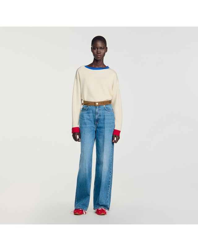 산드로 산드로 스트레이트 레더 벨트 청바지 SFPJE00863_4785 JEANSBLAU 블루 착용컷