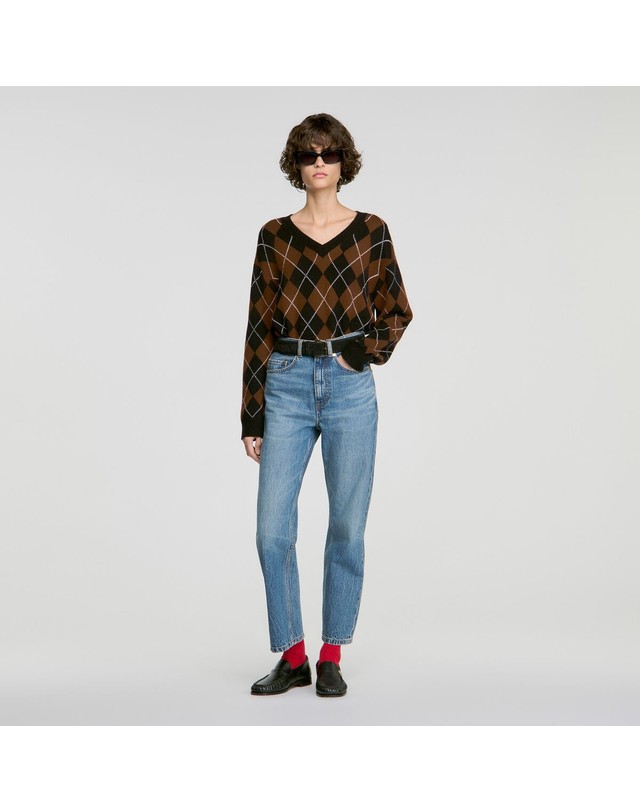 산드로 산드로 워시드 스트레이트핏 앵클 청바지 SFPJE00943_4785 JEANSBLAU 블루 착용컷