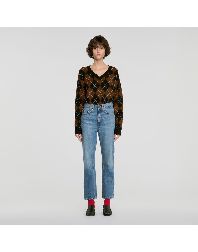 산드로 산드로 워시드 스트레이트핏 앵클 청바지 SFPJE00943_4785 JEANSBLAU 블루 착용컷