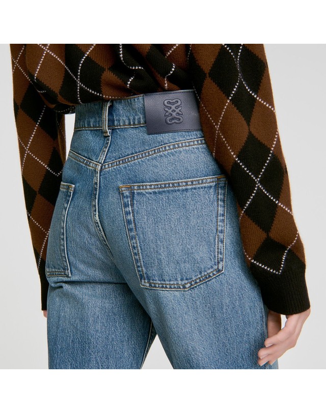 산드로 산드로 워시드 스트레이트핏 앵클 청바지 SFPJE00943_4785 JEANSBLAU 블루 착용컷