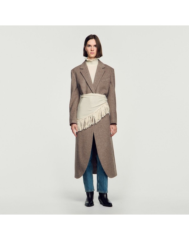 산드로 산드로 더블페이스 울 롱 코트 SFPOU00856_16 BEIGE 베이지 착용컷