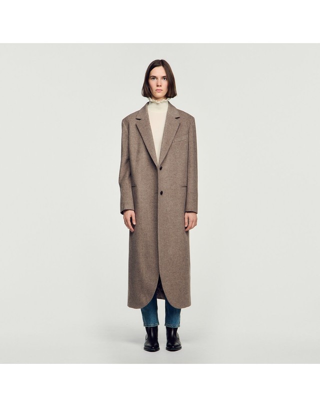산드로 산드로 더블페이스 울 롱 코트 SFPOU00856_16 BEIGE 베이지 착용컷