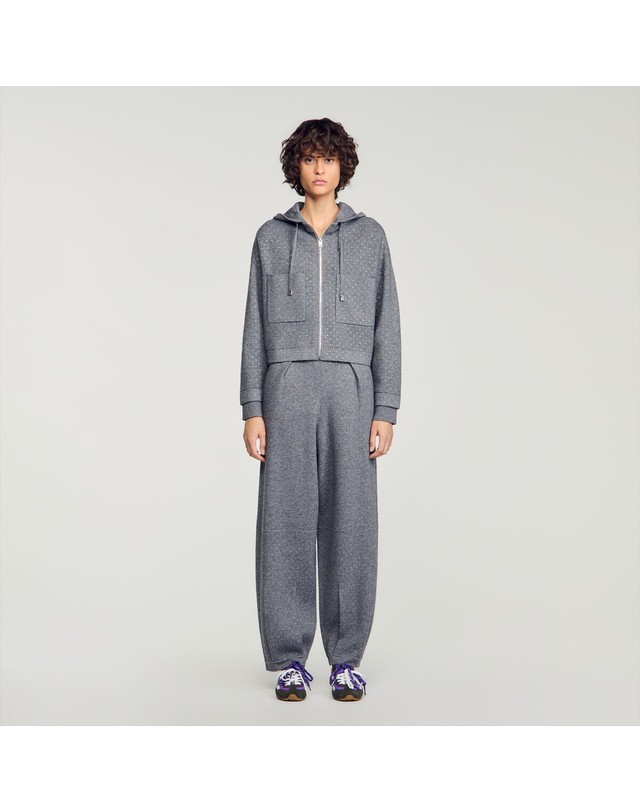산드로 산드로 글리터 후드 집업 니트 가디건 SFPCA01502_24 GRAU 그레이 착용컷