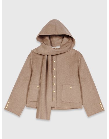 마쥬 탈착식 후드 스카프 울 숏 코트 MFPOU01480_A012 KITT BEIGE