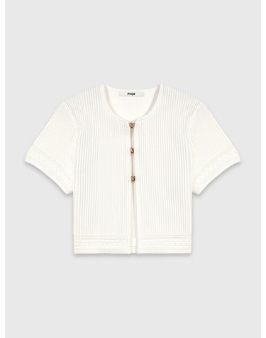 마쥬 골지 니트 라운드넥 반팔 가디건 MFPCA00722_10 WEISS