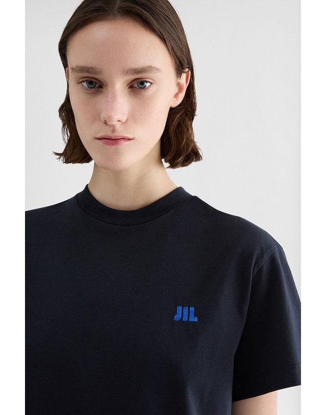 질샌더 질샌더 루즈핏 로고 크루넥 반팔 티셔츠 J02GC0163J45048402 DUNKELBLAU 네이비 착용컷