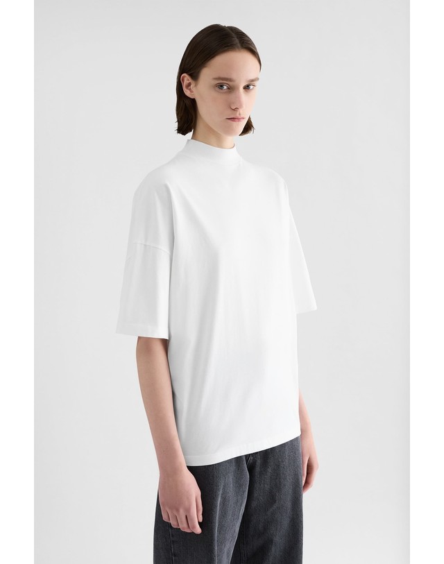질샌더 질샌더 박시핏 모크넥 코튼 반팔 티셔츠 J02GC0166J45084100 WEISS 화이트 착용컷