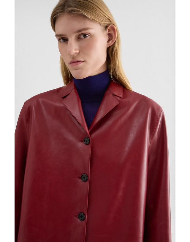 질샌더 질샌더 레귤러핏 레더 롱 자켓 J03BN0209J07231609 CEDAR RED 레드 착용컷